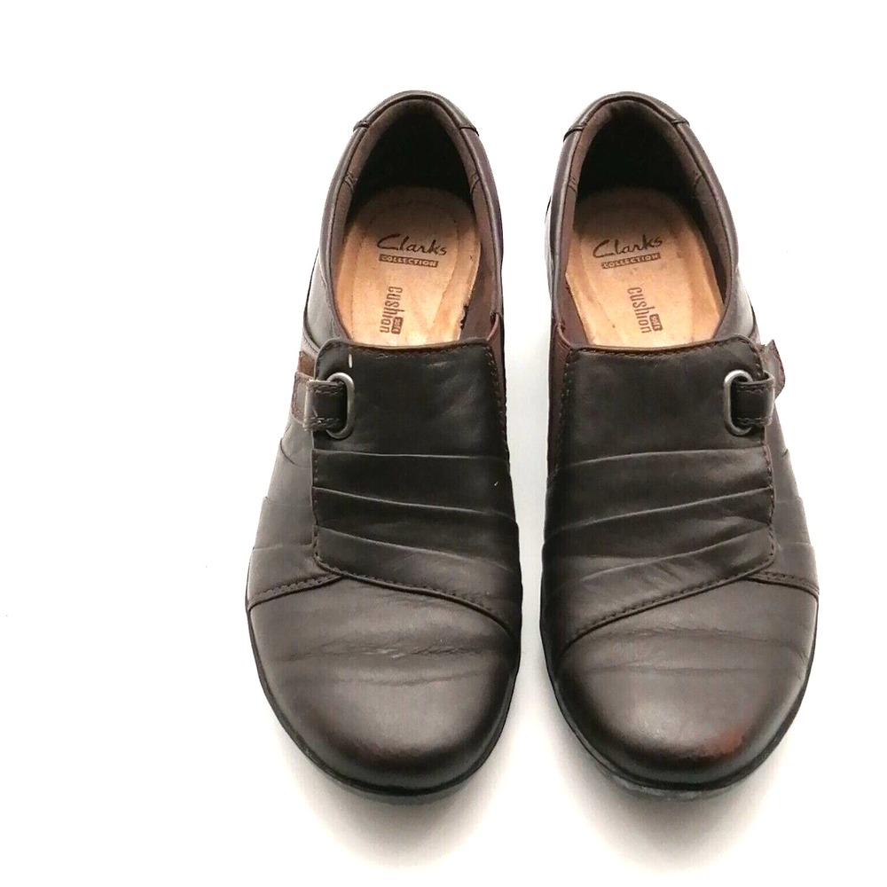 Clarks Shoes Womens Brown 9.5 Leather Loafers Walking Comfort Hook & Loop Strap
